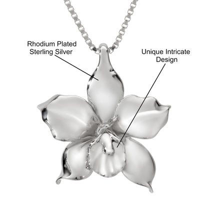 A Collector’s Gift: 925 Sterling Silver Orchid Flower Necklace Pendant with 18" Box Chain, Nickle Free Hypoallergenic for Sensitive Skin, Island Tropical Jewelry with Gift Box Gifts Amazon 