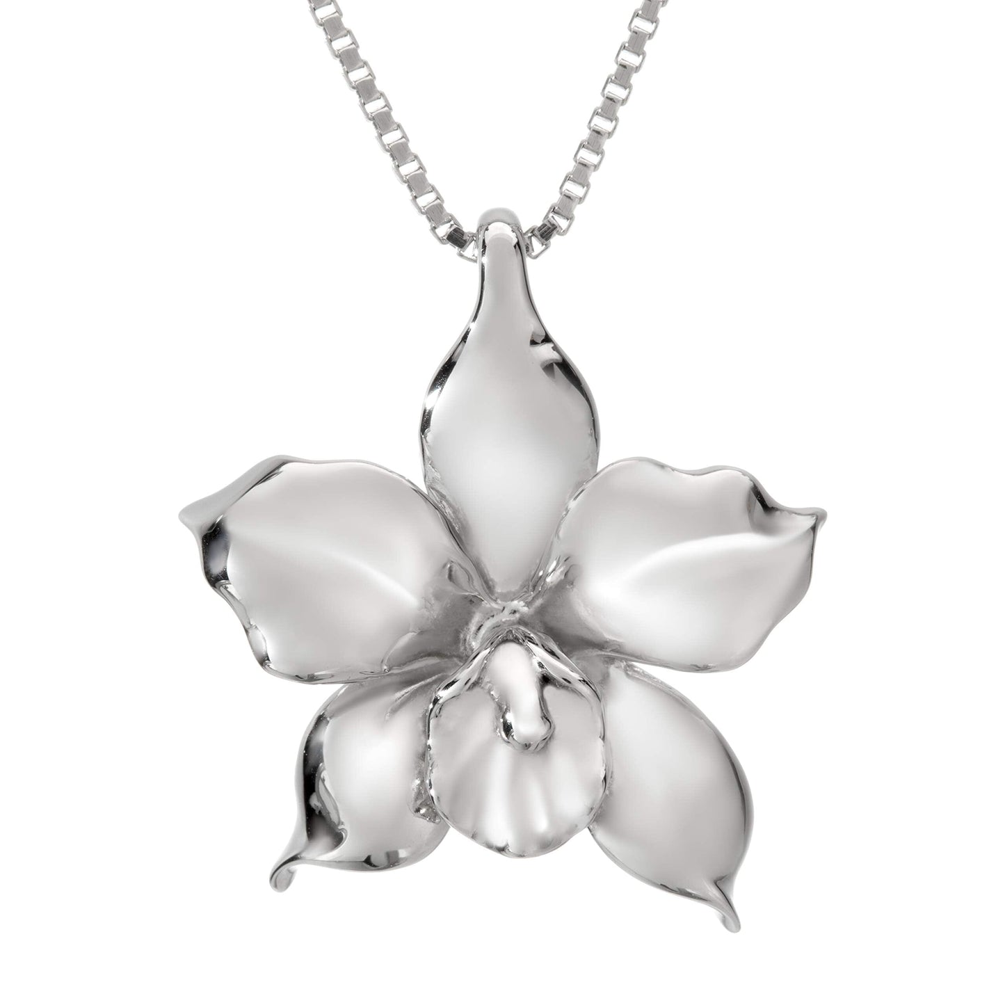 A Collector’s Gift: 925 Sterling Silver Orchid Flower Necklace Pendant with 18" Box Chain, Nickle Free Hypoallergenic for Sensitive Skin, Island Tropical Jewelry with Gift Box Gifts Amazon Medium 