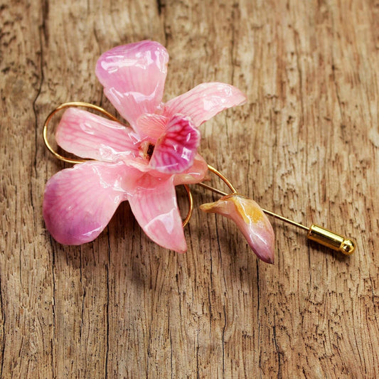 A Collector’s Gift: A Gold Plated Pin | Artisan Crafted Brooch | Gold Plated Dendrobium Orchid | 3"L x 1.8"W Gifts Amazon 