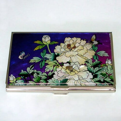 A Collector’s Gift: Antique Alive Mother of Pearl Orchid Design Yellow Business Credit Name ID Card Holder Case Metal Stainless Steel Engraved Slim Purse Pocket Cash Money Wallet Gifts Amazon 