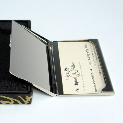 A Collector’s Gift: Antique Alive Mother of Pearl Orchid Design Yellow Business Credit Name ID Card Holder Case Metal Stainless Steel Engraved Slim Purse Pocket Cash Money Wallet Gifts Amazon 