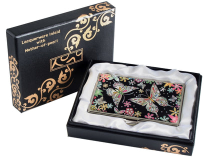 A Collector’s Gift: Antique Alive Mother of Pearl Orchid Design Yellow Business Credit Name ID Card Holder Case Metal Stainless Steel Engraved Slim Purse Pocket Cash Money Wallet Gifts Amazon 