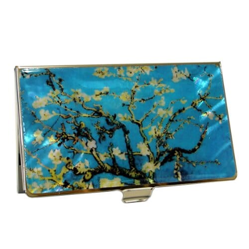 A Collector’s Gift: Antique Alive Mother of Pearl Orchid Design Yellow Business Credit Name ID Card Holder Case Metal Stainless Steel Engraved Slim Purse Pocket Cash Money Wallet Gifts Amazon Almond Blossoms 