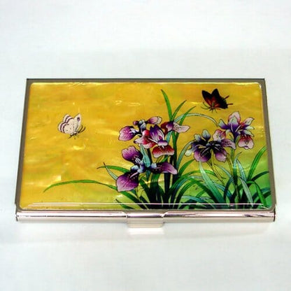 A Collector’s Gift: Antique Alive Mother of Pearl Orchid Design Yellow Business Credit Name ID Card Holder Case Metal Stainless Steel Engraved Slim Purse Pocket Cash Money Wallet Gifts Amazon 