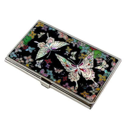 A Collector’s Gift: Antique Alive Mother of Pearl Orchid Design Yellow Business Credit Name ID Card Holder Case Metal Stainless Steel Engraved Slim Purse Pocket Cash Money Wallet Gifts Amazon 