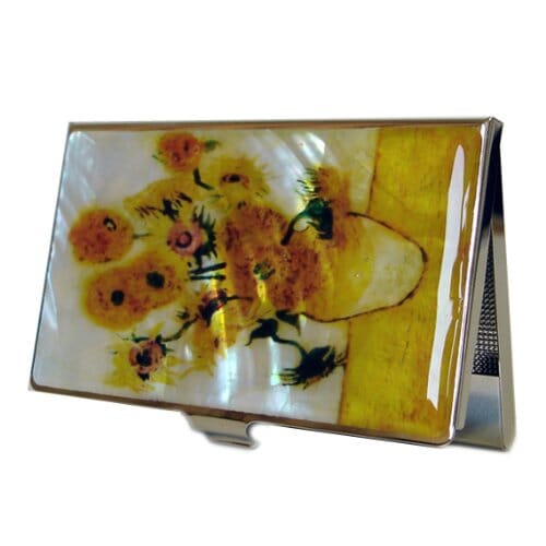 A Collector’s Gift: Antique Alive Mother of Pearl Orchid Design Yellow Business Credit Name ID Card Holder Case Metal Stainless Steel Engraved Slim Purse Pocket Cash Money Wallet Gifts Amazon 