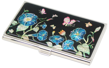 A Collector’s Gift: Antique Alive Mother of Pearl Orchid Design Yellow Business Credit Name ID Card Holder Case Metal Stainless Steel Engraved Slim Purse Pocket Cash Money Wallet Gifts Amazon 