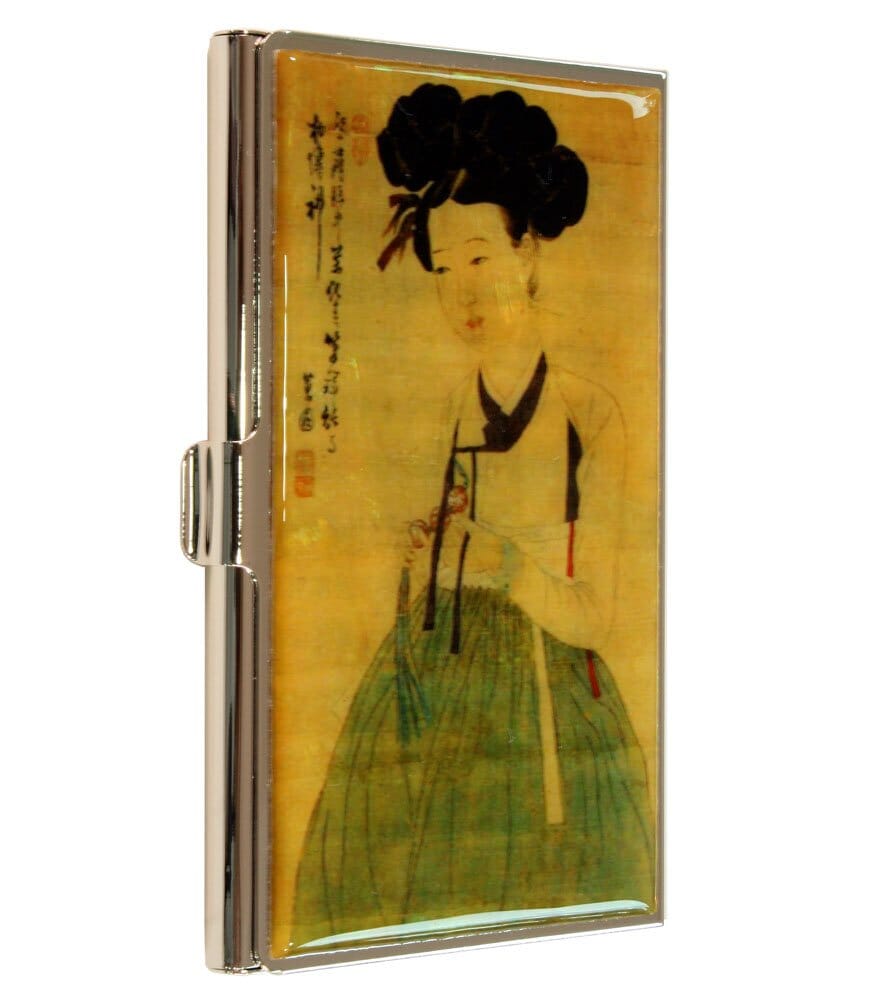 A Collector’s Gift: Antique Alive Mother of Pearl Orchid Design Yellow Business Credit Name ID Card Holder Case Metal Stainless Steel Engraved Slim Purse Pocket Cash Money Wallet Gifts Amazon 