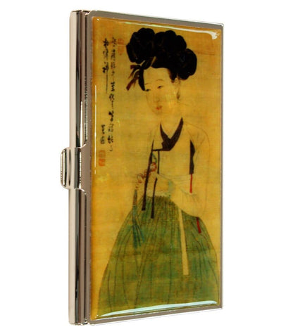 A Collector’s Gift: Antique Alive Mother of Pearl Orchid Design Yellow Business Credit Name ID Card Holder Case Metal Stainless Steel Engraved Slim Purse Pocket Cash Money Wallet Gifts Amazon 