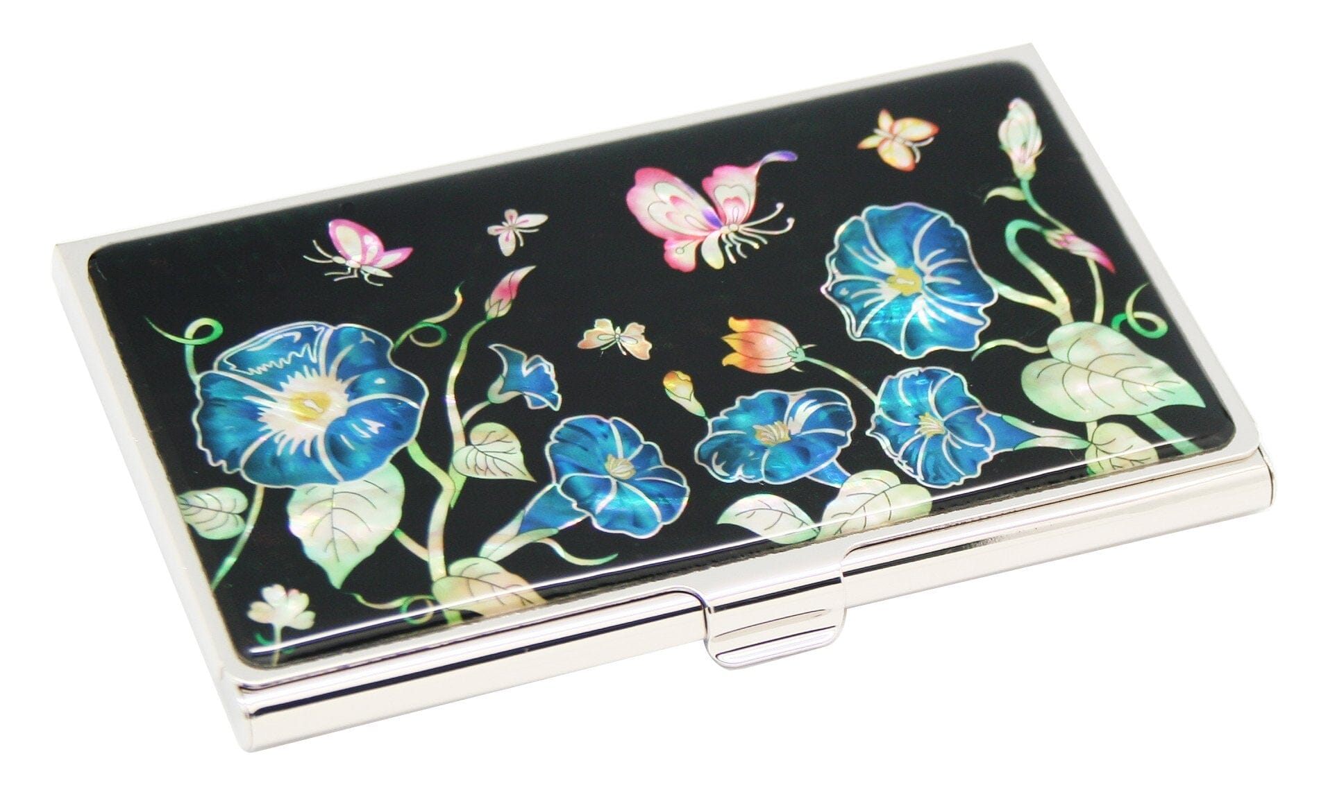 A Collector’s Gift: Antique Alive Mother of Pearl Orchid Design Yellow Business Credit Name ID Card Holder Case Metal Stainless Steel Engraved Slim Purse Pocket Cash Money Wallet Gifts Amazon 