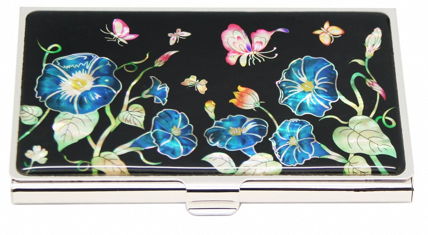 A Collector’s Gift: Antique Alive Mother of Pearl Orchid Design Yellow Business Credit Name ID Card Holder Case Metal Stainless Steel Engraved Slim Purse Pocket Cash Money Wallet Gifts Amazon 