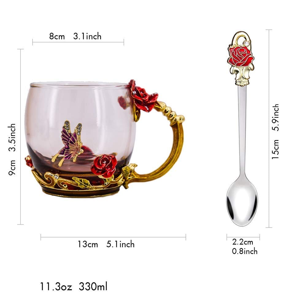 A Collector’s Gift: Enamel flower Lead-free Glass Coffee Mugs Tea Cup with Steel Spoon, Best Birthday Gifts For Women Wife Mom Friends Mothers Valentines Day Christmas (Purple-Tall) Gifts Amazon 