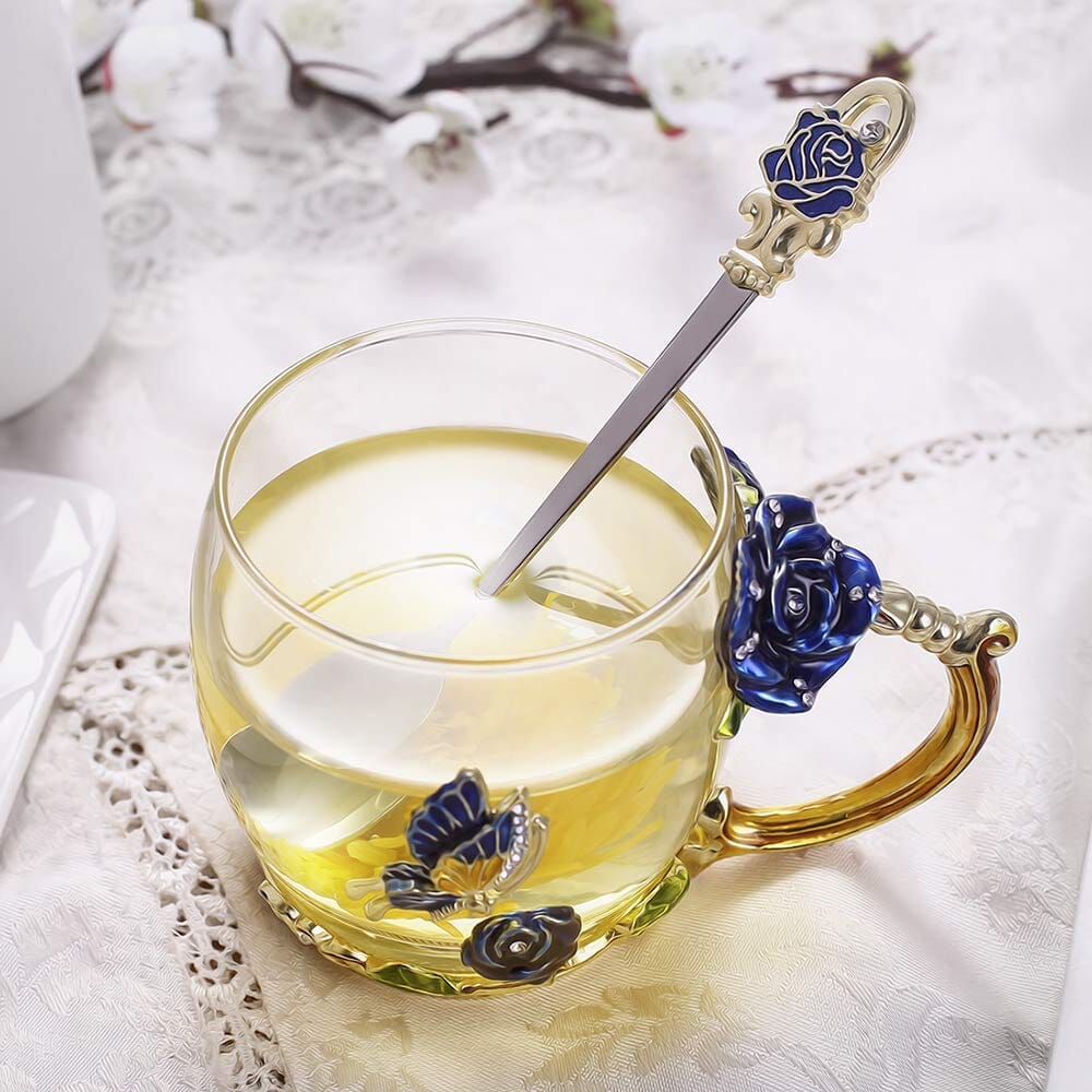 A Collector’s Gift: Enamel flower Lead-free Glass Coffee Mugs Tea Cup with Steel Spoon, Best Birthday Gifts For Women Wife Mom Friends Mothers Valentines Day Christmas (Purple-Tall) Gifts Amazon 