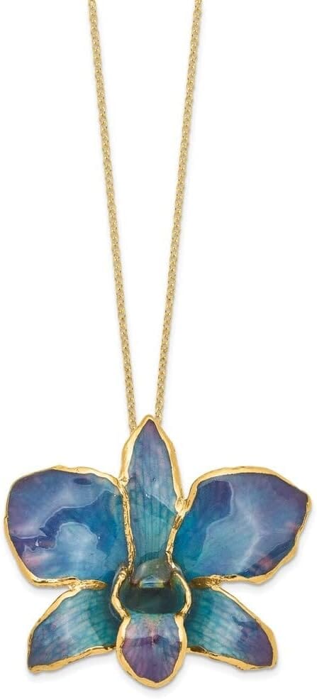 A Collector’s Gift: Lacquer Dipped Gold Trimmed Blue and Purple Dendrobium Orchid Necklace Size 20" for Women Gifts Amazon 