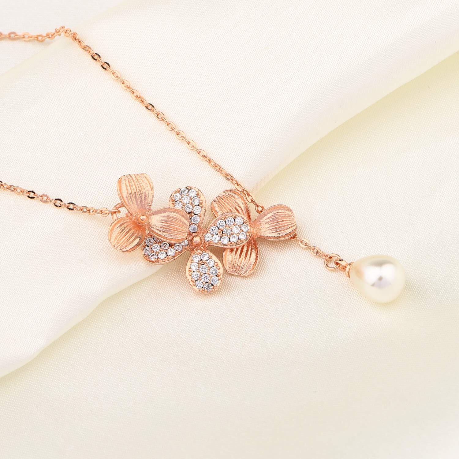 A Collector’s Gift: Orchid Flower Necklace Rose Gold Orchid Pendant Necklace with Teardrop Pearl Orchid Flower Jewelry Inspirational Gifts Gifts Amazon 