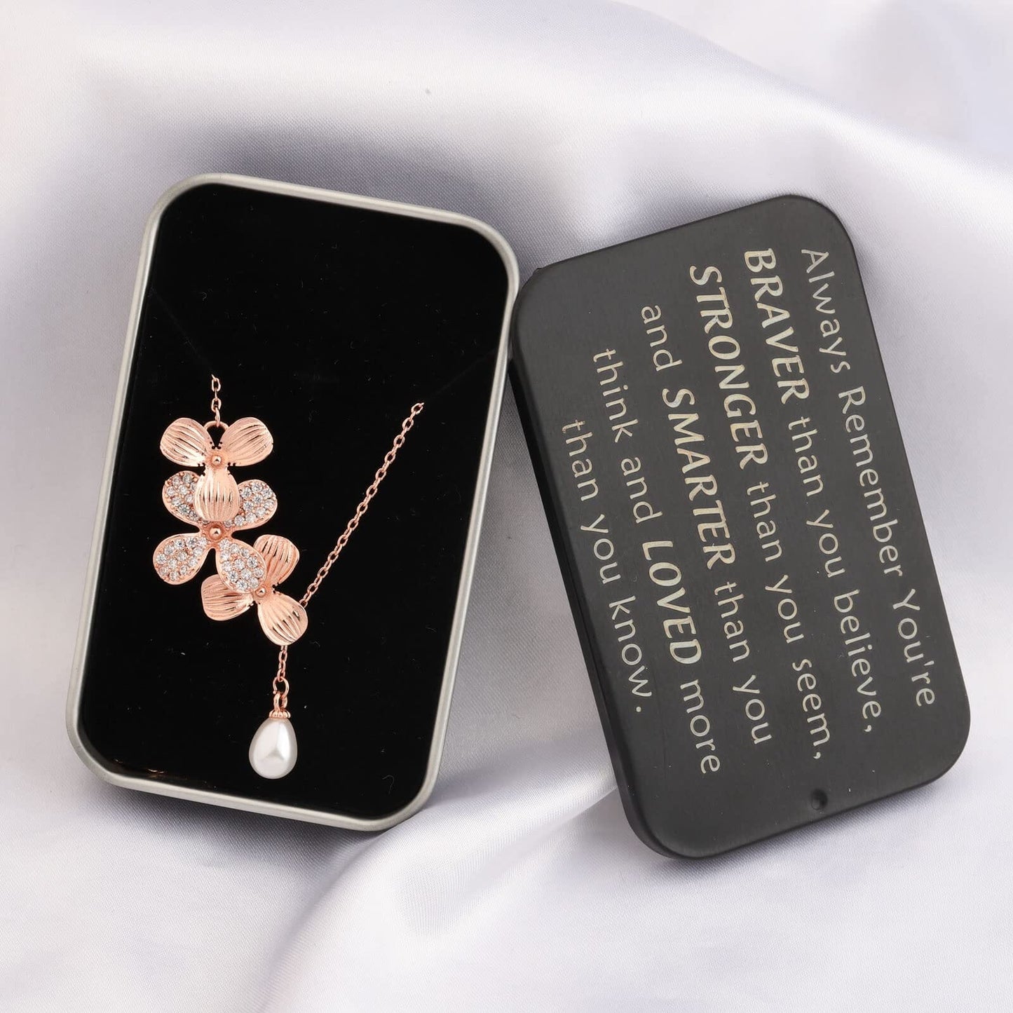 A Collector’s Gift: Orchid Flower Necklace Rose Gold Orchid Pendant Necklace with Teardrop Pearl Orchid Flower Jewelry Inspirational Gifts Gifts Amazon 