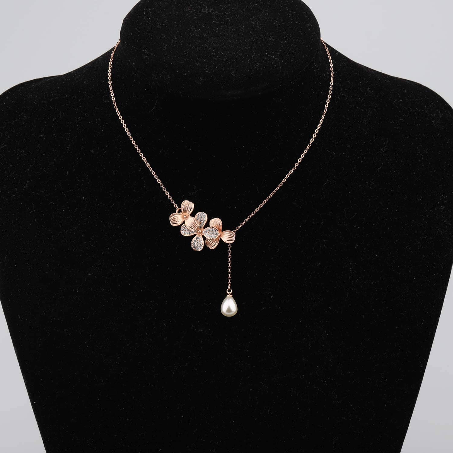 A Collector’s Gift: Orchid Flower Necklace Rose Gold Orchid Pendant Necklace with Teardrop Pearl Orchid Flower Jewelry Inspirational Gifts Gifts Amazon 