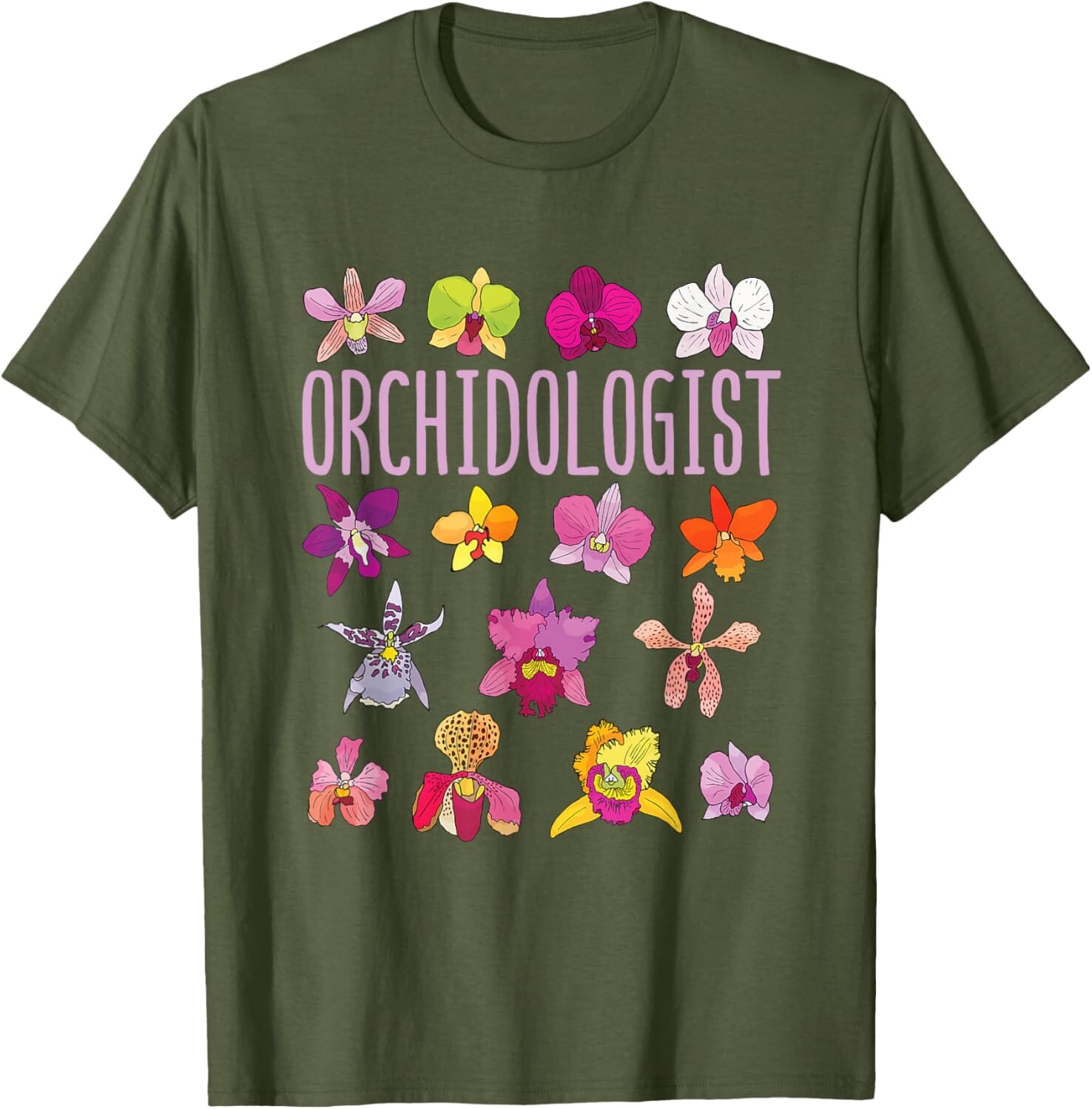 A Collector’s Gift: Orchidologist Orchid Lover Orchids Flower Garden Gardening T-Shirt Gifts Amazon Olive Green Men Large