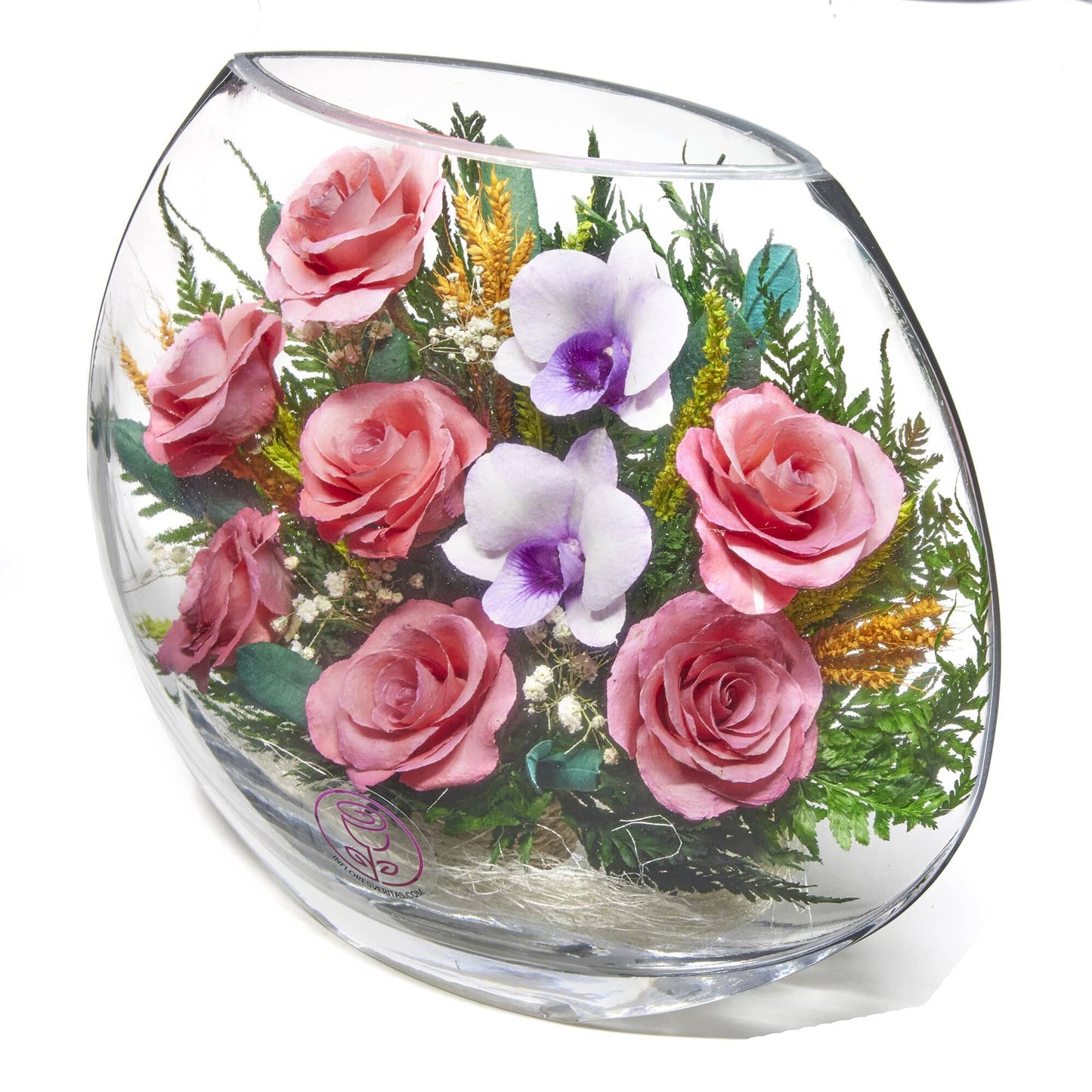 A Collector’s Gift: Premium Fresh Cut Preserved Flower Bouquet in a Sealed Glass Vase | Long Lasting Bouquet Orchids and Roses Stays Fresh for 5+ Years | No Water Needed | Unique Gift for Women Gifts Amazon Wanderland Pink & Purple 