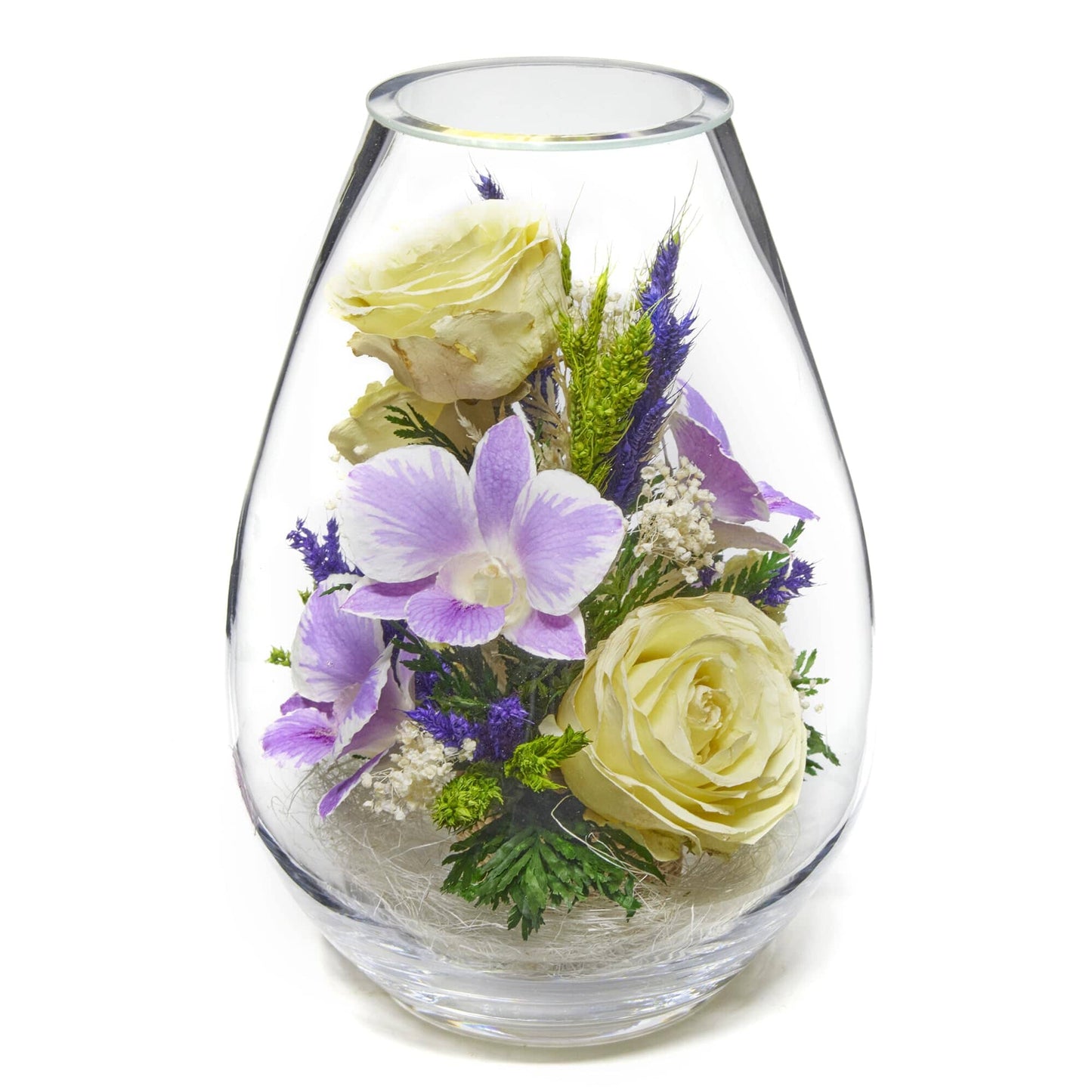 A Collector’s Gift: Premium Fresh Cut Preserved Flower Bouquet in a Sealed Glass Vase | Long Lasting Bouquet Orchids and Roses Stays Fresh for 5+ Years | No Water Needed | Unique Gift for Women Gifts Amazon Serenda White & Purple 