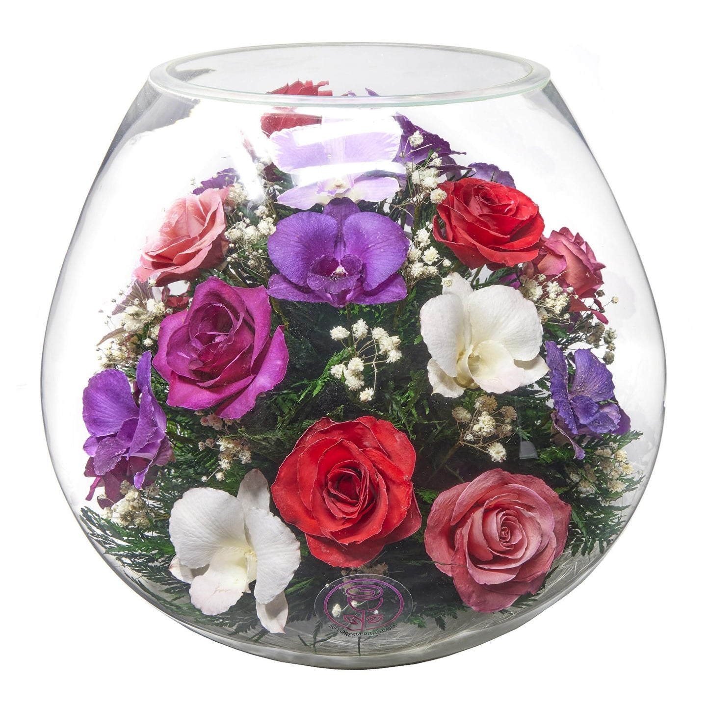 A Collector’s Gift: Premium Fresh Cut Preserved Flower Bouquet in a Sealed Glass Vase | Long Lasting Bouquet Orchids and Roses Stays Fresh for 5+ Years | No Water Needed | Unique Gift for Women Gifts Amazon Extravaganza Pink & Purple 