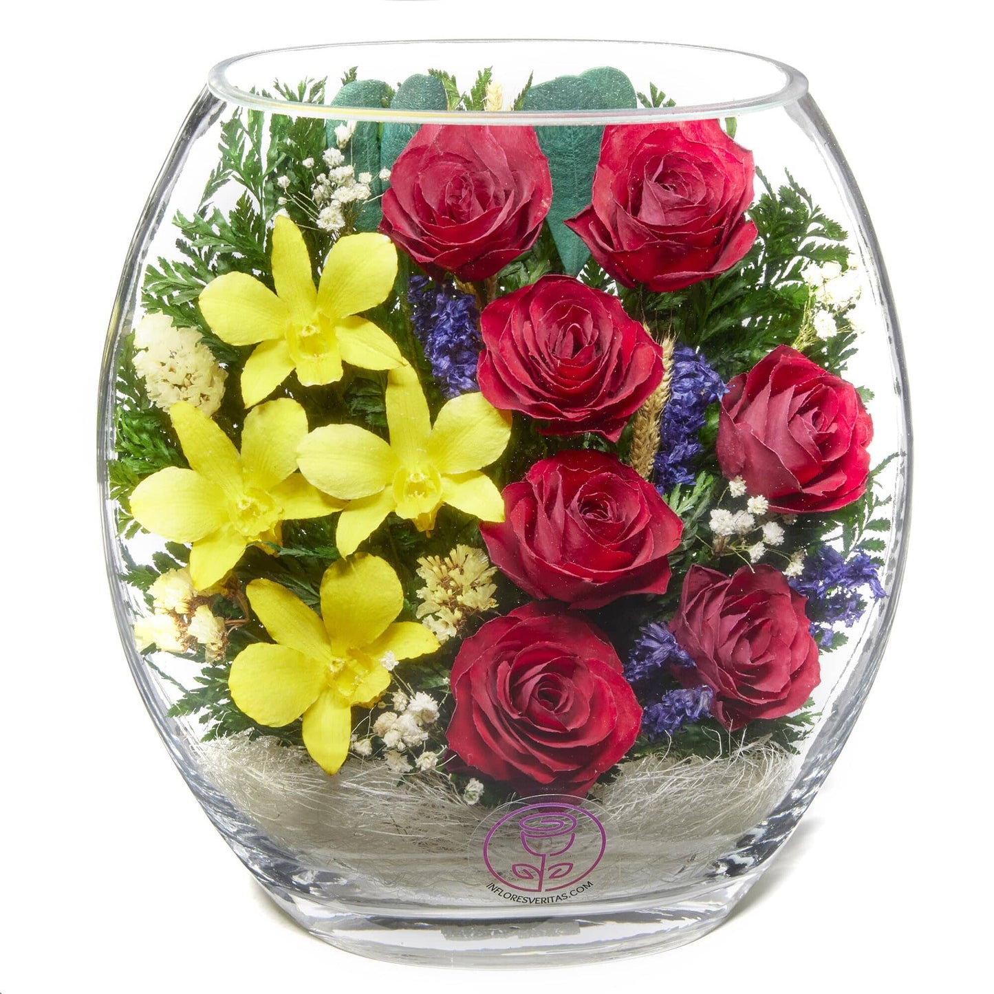 A Collector’s Gift: Premium Fresh Cut Preserved Flower Bouquet in a Sealed Glass Vase | Long Lasting Bouquet Orchids and Roses Stays Fresh for 5+ Years | No Water Needed | Unique Gift for Women Gifts Amazon Wanderland Red & Yellow 