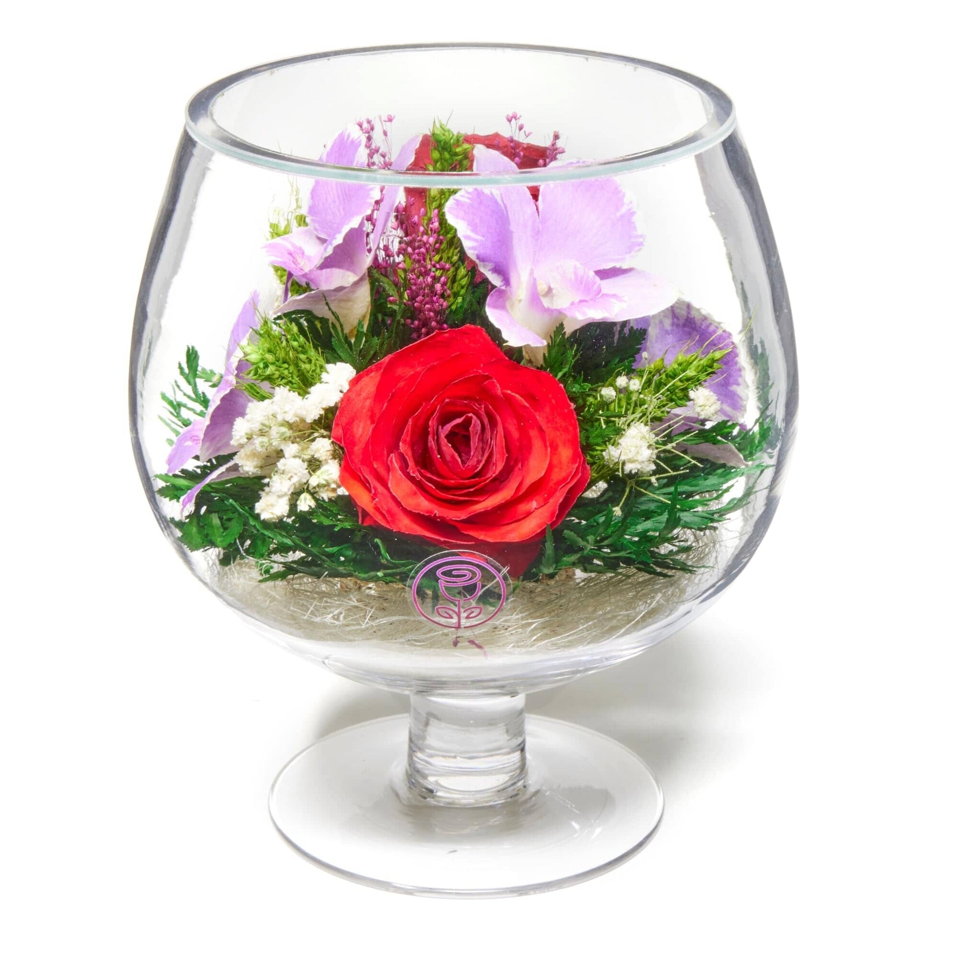 A Collector’s Gift: Premium Fresh Cut Preserved Flower Bouquet in a Sealed Glass Vase | Long Lasting Bouquet Orchids and Roses Stays Fresh for 5+ Years | No Water Needed | Unique Gift for Women Gifts Amazon Glass Red & Purple 