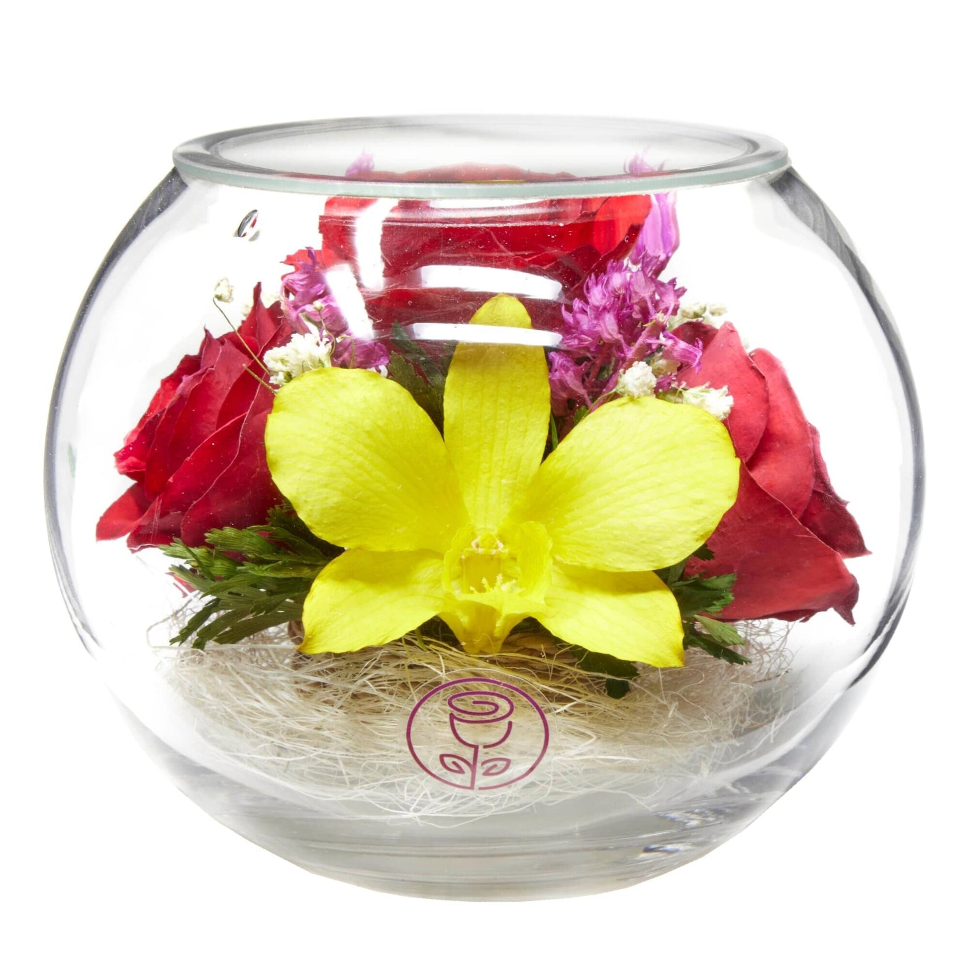 A Collector’s Gift: Premium Fresh Cut Preserved Flower Bouquet in a Sealed Glass Vase | Long Lasting Bouquet Orchids and Roses Stays Fresh for 5+ Years | No Water Needed | Unique Gift for Women Gifts Amazon Elegant Red & Yellow 