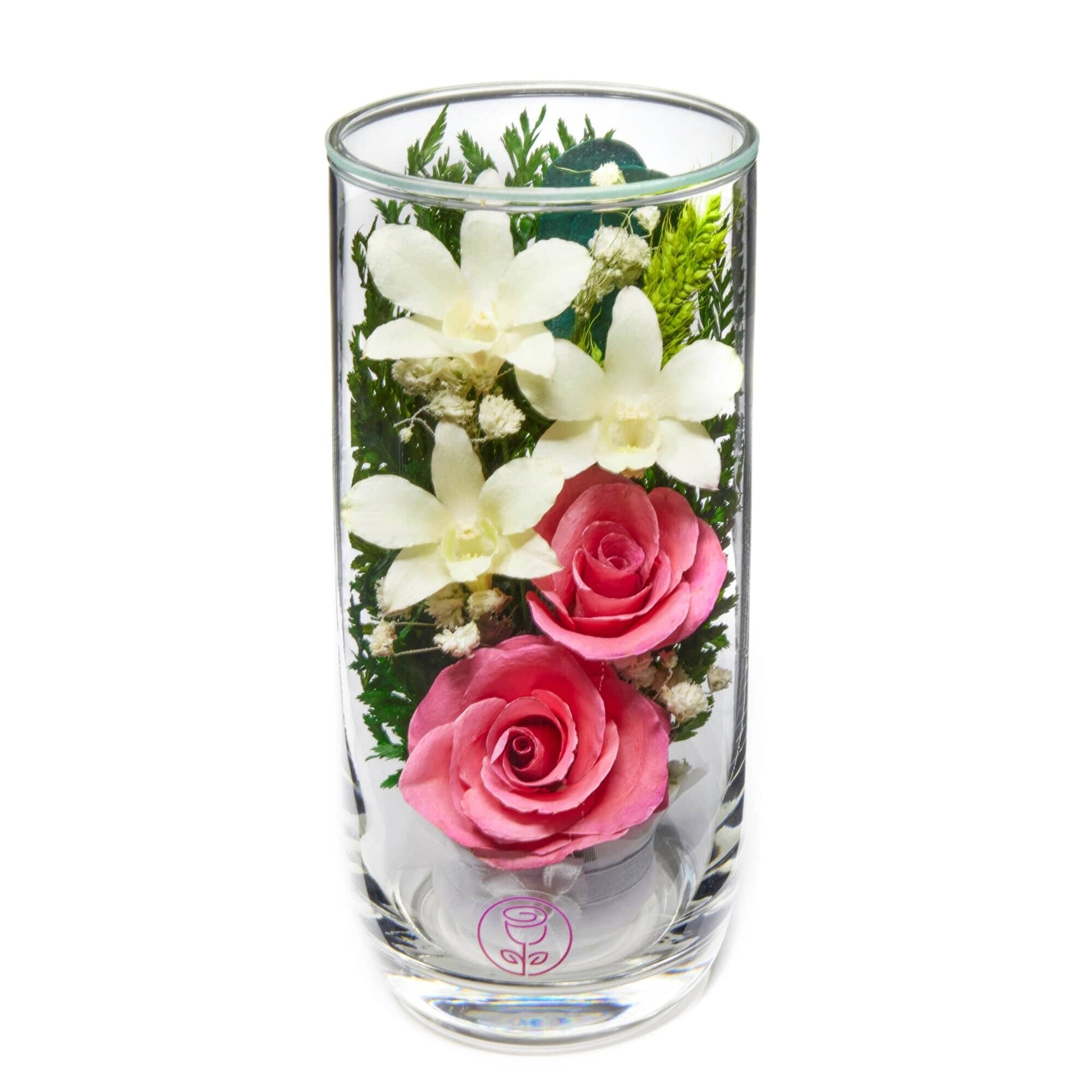 A Collector’s Gift: Premium Fresh Cut Preserved Flower Bouquet in a Sealed Glass Vase | Long Lasting Bouquet Orchids and Roses Stays Fresh for 5+ Years | No Water Needed | Unique Gift for Women Gifts Amazon Grace Pink and White 