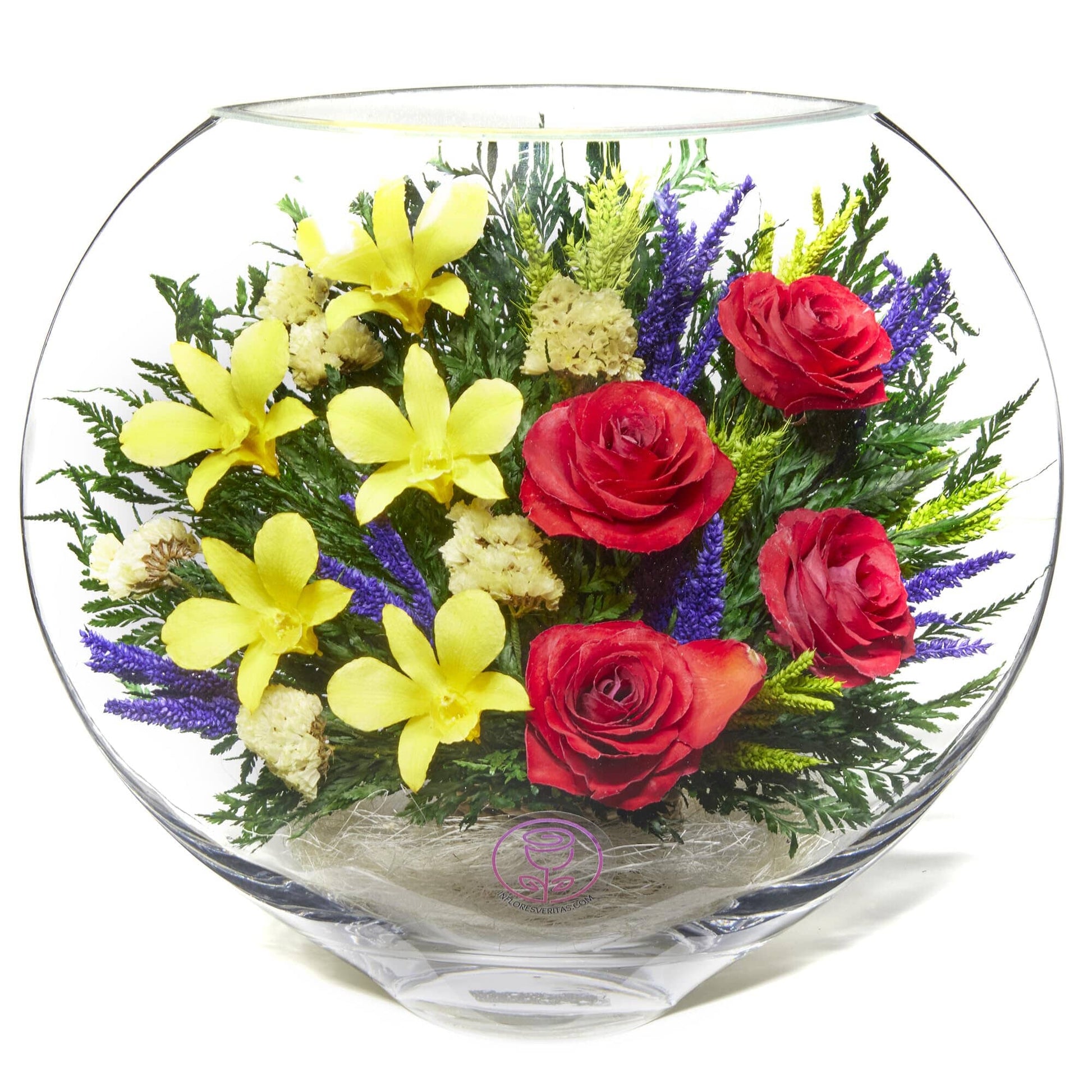 A Collector’s Gift: Premium Fresh Cut Preserved Flower Bouquet in a Sealed Glass Vase | Long Lasting Bouquet Orchids and Roses Stays Fresh for 5+ Years | No Water Needed | Unique Gift for Women Gifts Amazon Symphony Red & Yellow 