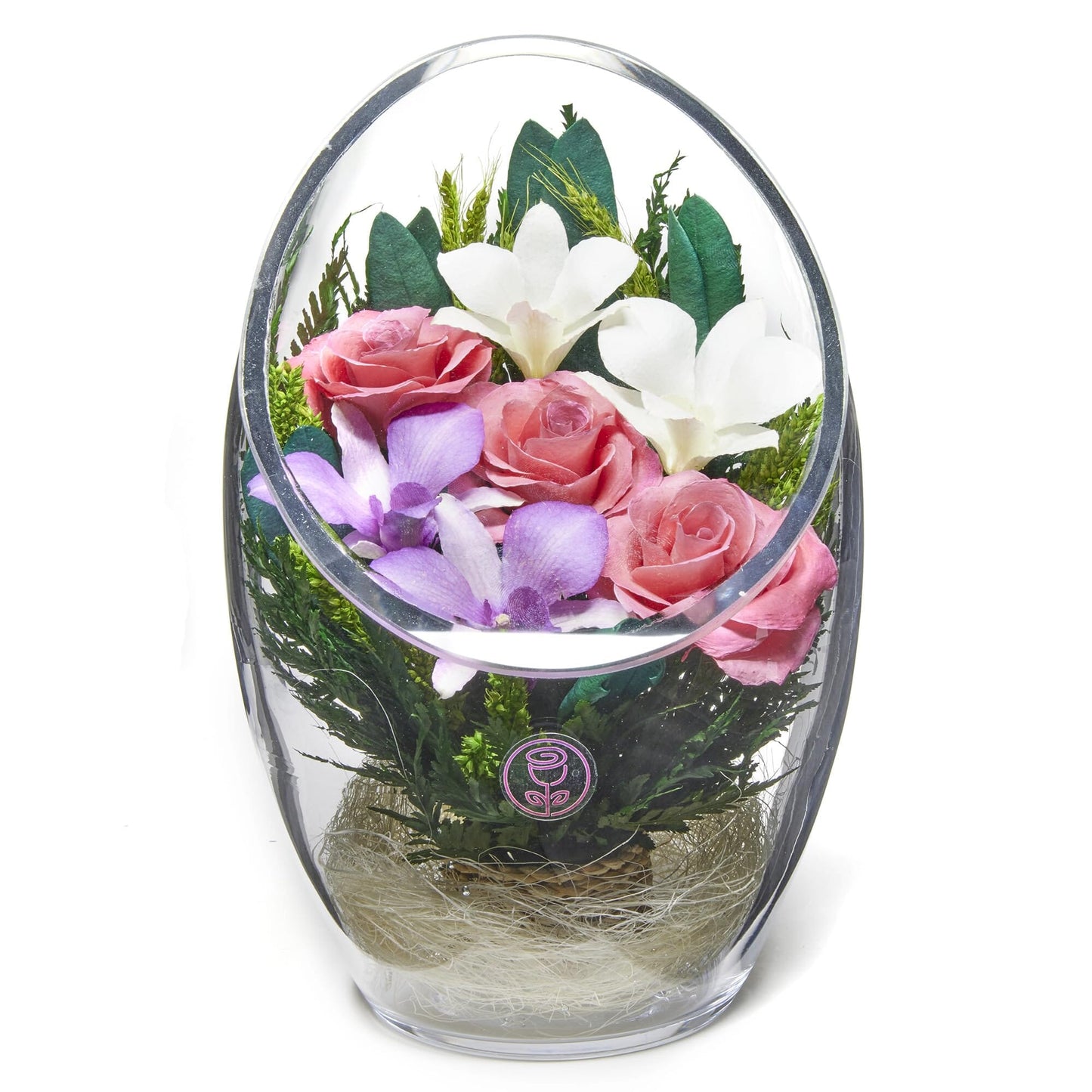 A Collector’s Gift: Premium Fresh Cut Preserved Flower Bouquet in a Sealed Glass Vase | Long Lasting Bouquet Orchids and Roses Stays Fresh for 5+ Years | No Water Needed | Unique Gift for Women Gifts Amazon Novella Mixed 