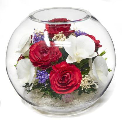 A Collector’s Gift: Premium Fresh Cut Preserved Flower Bouquet in a Sealed Glass Vase | Long Lasting Bouquet Orchids and Roses Stays Fresh for 5+ Years | No Water Needed | Unique Gift for Women Gifts Amazon Ensemble Red & White 