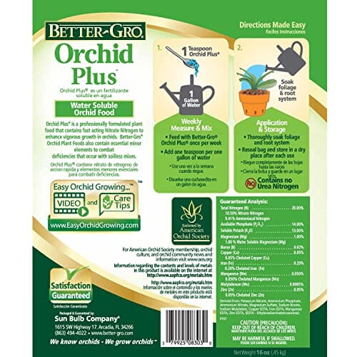 Fertilizer Additives: Orchid Plus 20-14-13 - Urea Free Orchid Fertilizer - Endorsed by American Orchid Society - 16 oz Resealable Bag Fertilizer Amazon 