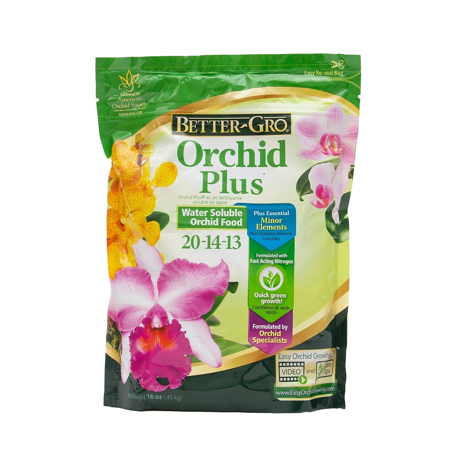 Fertilizer Additives: Orchid Plus 20-14-13 - Urea Free Orchid Fertilizer - Endorsed by American Orchid Society - 16 oz Resealable Bag Fertilizer Amazon Pack of 1 Fertilizer 