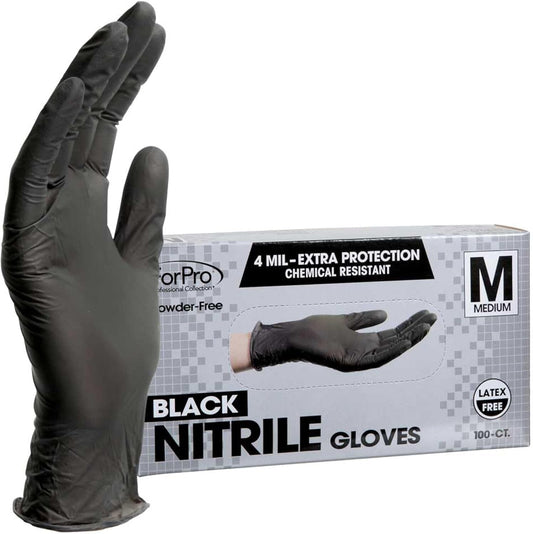 ForPro Professional Collection Disposable Nitrile Gloves, Chemical Resistant, Powder-Free, Latex-Free, Non-Sterile, Food Safe, 4 Mil, Black, Medium, 100-Count Pots Amazon Black Medium (Pack of 100) 