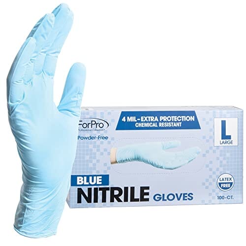 ForPro Professional Collection Disposable Nitrile Gloves, Chemical Resistant, Powder-Free, Latex-Free, Non-Sterile, Food Safe, 4 Mil, Black, Medium, 100-Count Pots Amazon Blue Large (Pack of 100) 