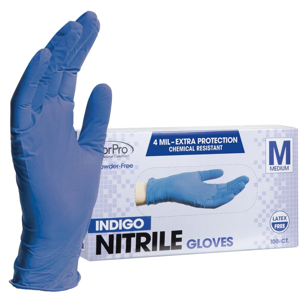 ForPro Professional Collection Disposable Nitrile Gloves, Chemical Resistant, Powder-Free, Latex-Free, Non-Sterile, Food Safe, 4 Mil, Black, Medium, 100-Count Pots Amazon Indigo Medium (Pack of 100) 