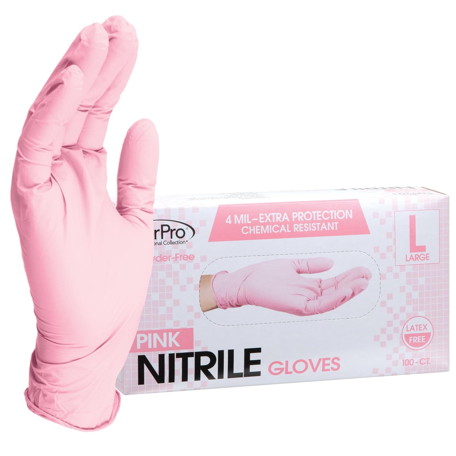 ForPro Professional Collection Disposable Nitrile Gloves, Chemical Resistant, Powder-Free, Latex-Free, Non-Sterile, Food Safe, 4 Mil, Black, Medium, 100-Count Pots Amazon Pink Large (Pack of 100) 