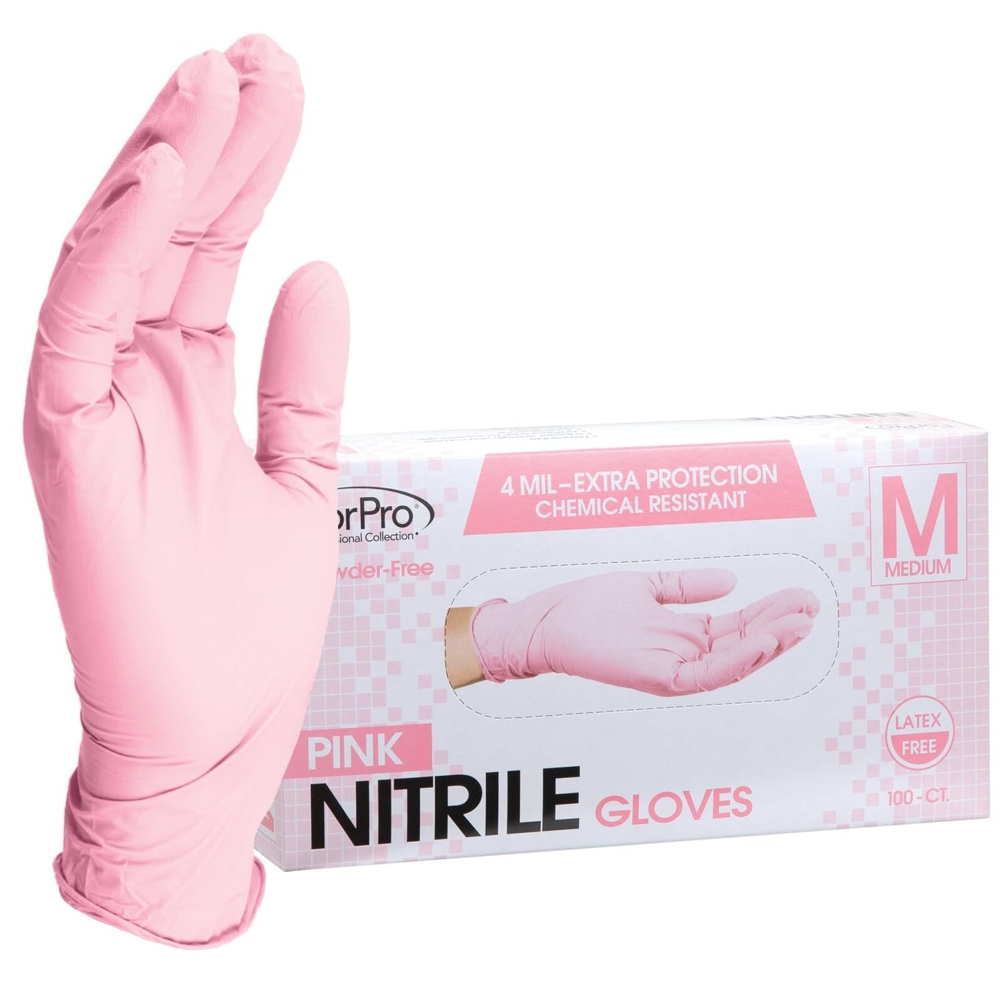 ForPro Professional Collection Disposable Nitrile Gloves, Chemical Resistant, Powder-Free, Latex-Free, Non-Sterile, Food Safe, 4 Mil, Black, Medium, 100-Count Pots Amazon Pink Medium (Pack of 100) 