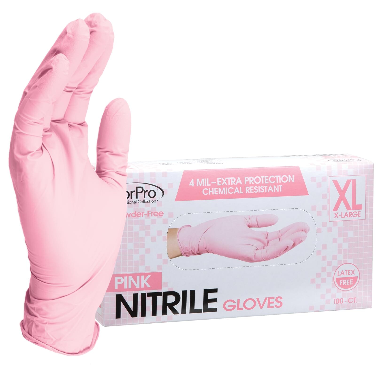 ForPro Professional Collection Disposable Nitrile Gloves, Chemical Resistant, Powder-Free, Latex-Free, Non-Sterile, Food Safe, 4 Mil, Black, Medium, 100-Count Pots Amazon Pink X-Large (Pack of 100) 